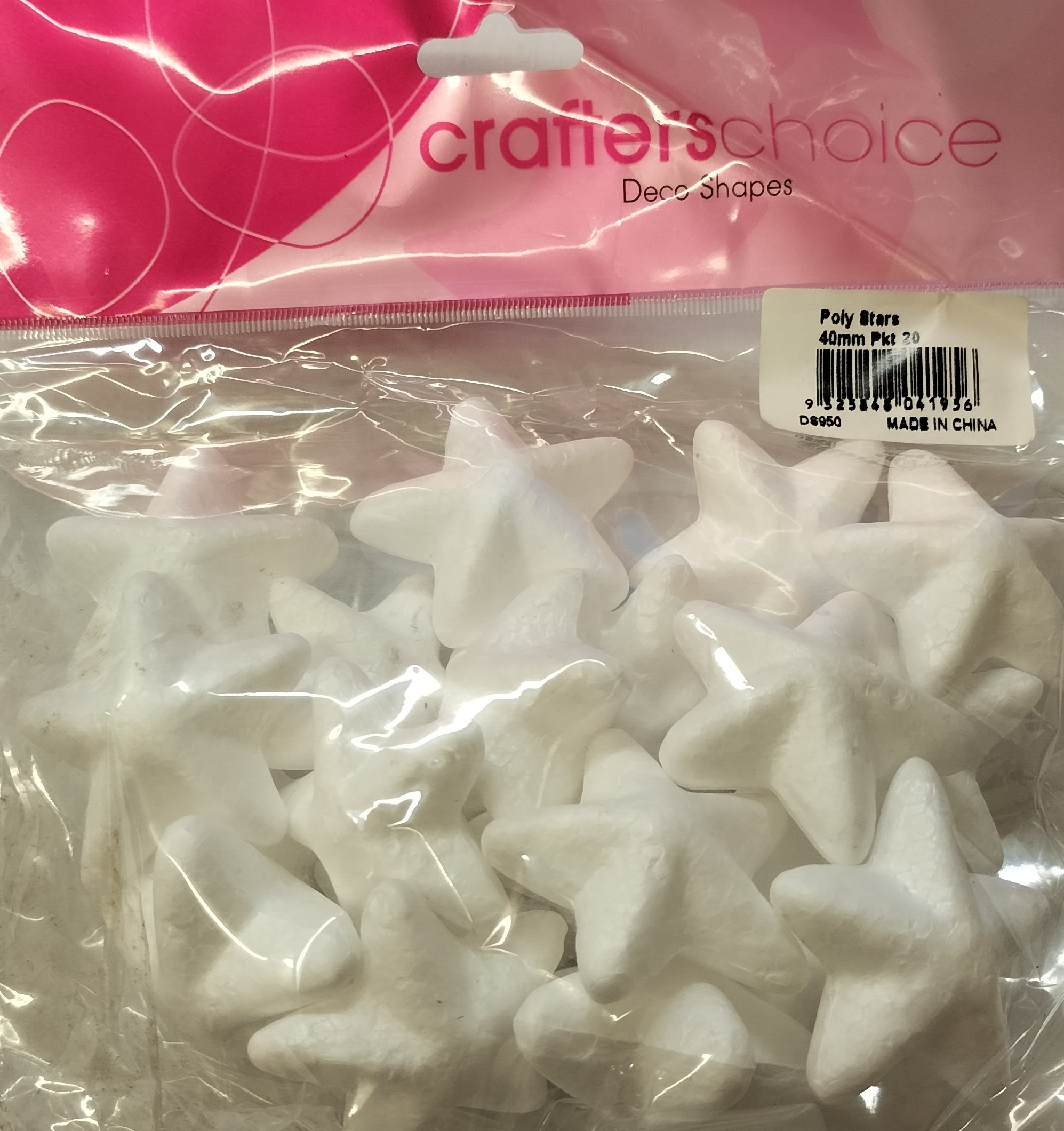 Styrene Foam Stars White 4cm pkt 20 ( 2cm thick ) paintable